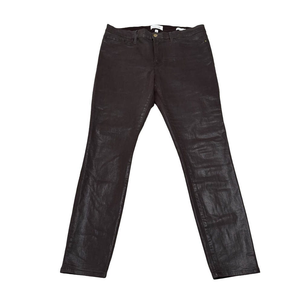 Frame Jeans Women's Brown Coated Skinny Fit Pants De Jeanne Le Skinny Size 34x29